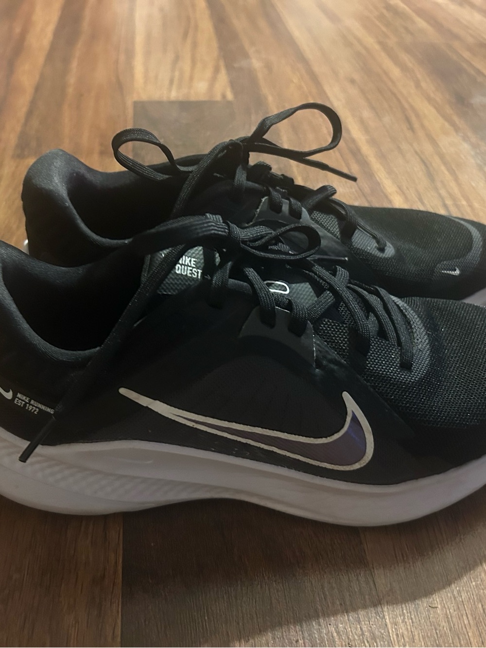 Nike Women’s Running Shoes - Black with White Swoosh and Purple Accent